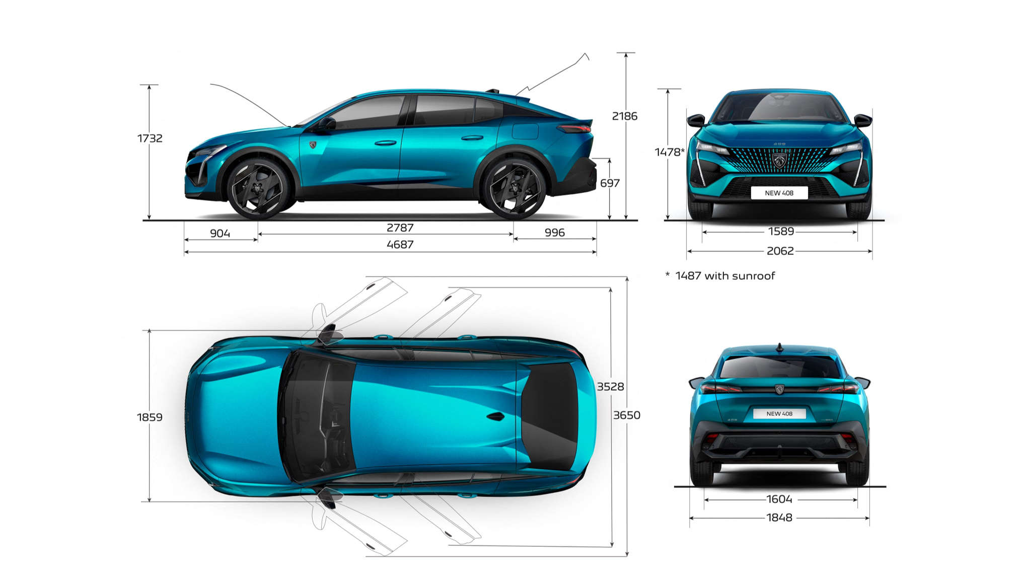 Зовнішні габарити Peugeot 408